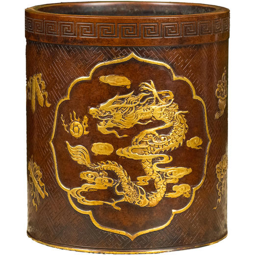 民国 铜鎏金暗八仙龙凤呈祥笔筒 商品图5