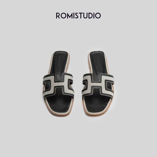 ROMI STUDIO【高品质】复古方头 休闲度假一字平底沙滩H拖鞋S8015 商品图3