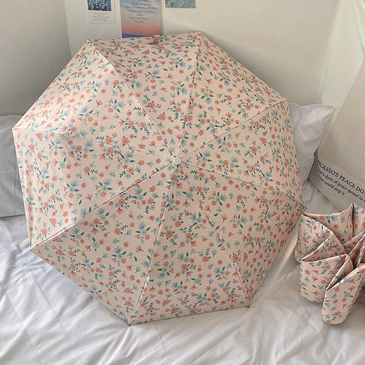 日韩自动遮阳伞女小清新防晒伞花色印图案晴雨两用黑胶五折太阳伞HLY 商品图12