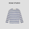 ROMI STUDIO复古率性 松弛感蓝白条纹刺绣圆领宽松长袖t恤 T3476 商品缩略图0