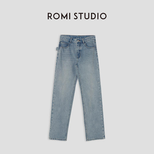 ROMI STUDIO“复古百搭”早秋100%棉休闲高腰直筒耳朵牛仔裤N3941 商品图3
