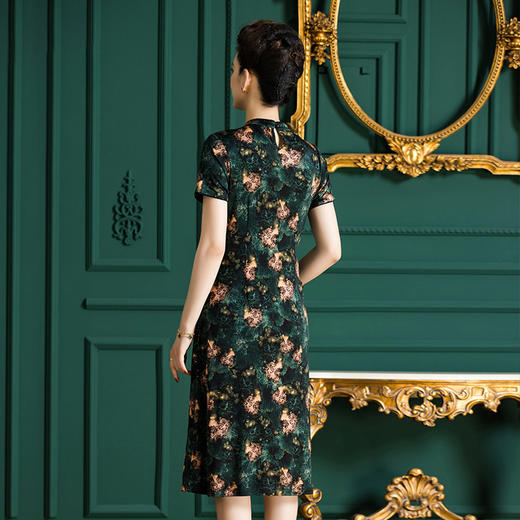 福利款~丁摩 桑蚕丝针织真丝气质长裙修身显瘦印花女士真丝连衣裙4ZF-F3531 商品图2