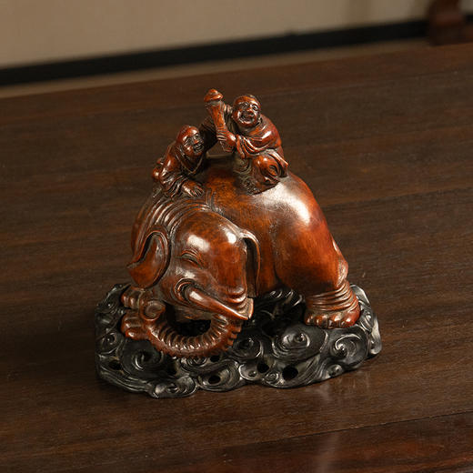 清 竹雕吉祥如意摆件（红木座） 商品图4