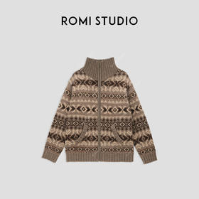 ROMI STUDIO“美式复古”腔调穿搭绵羊毛混纺拉链针织开衫23AWM1166