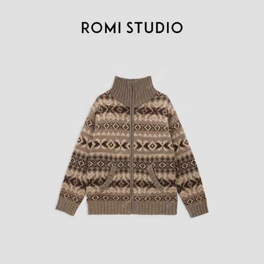 ROMI STUDIO“美式复古”腔调穿搭绵羊毛混纺拉链针织开衫23AWM1166 商品图0
