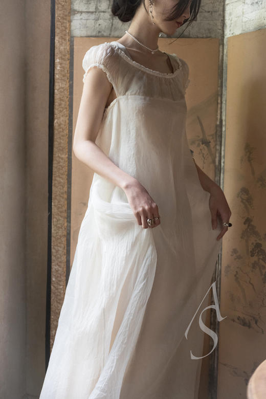 Phaedo  烟紫色/月白色褶边真丝连衣裙 商品图2