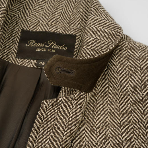 ROMI STUDIO“old money”羊皮拼接人字纹立裁复古西装外套23AWW833 商品图2