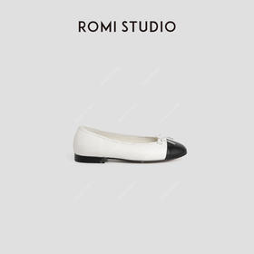 ROMI STUDIO“香榭丽舍”全羊皮低跟拼色圆头蝴蝶结芭蕾鞋 24SSS139