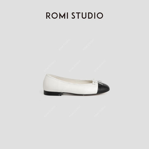 ROMI STUDIO“香榭丽舍”全羊皮低跟拼色圆头蝴蝶结芭蕾鞋 24SSS139 商品图0