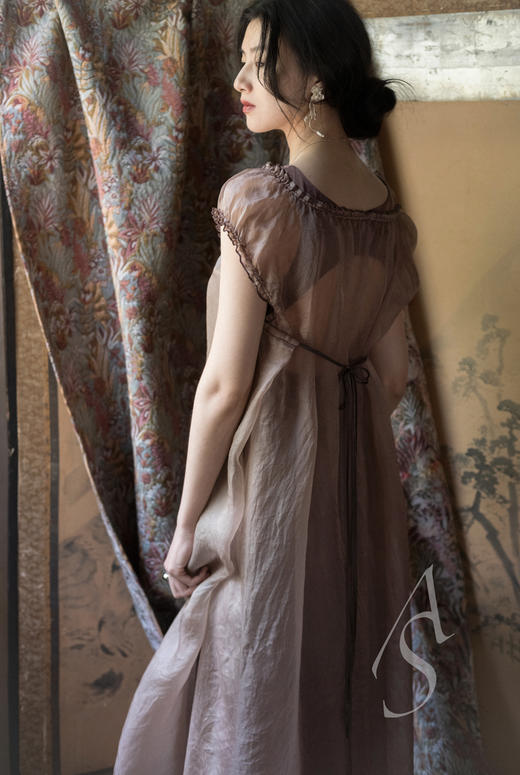 Phaedo  烟紫色/月白色褶边真丝连衣裙 商品图8