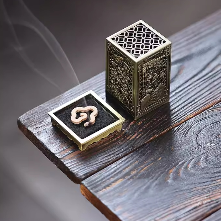 【梅兰竹菊迷你小香炉】金属香薰炉家用室内塔香 檀香盘香熏香器敦煌仿古意境焚香