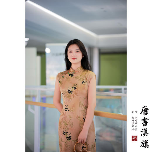 【盼达】暗纹竹影小熊猫立领无袖改良旗袍新中式 商品图5
