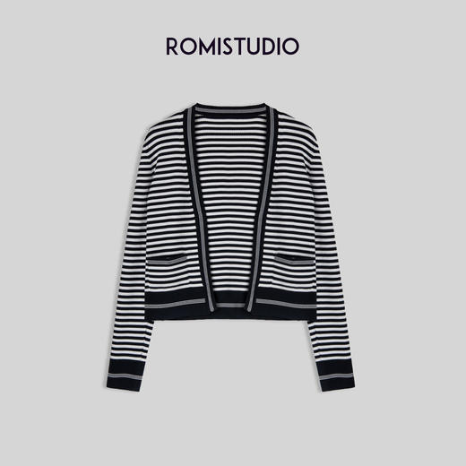 ROMI STUDIO"法式衣橱"清爽透气肌理感细致条纹显瘦针织开衫M3657 商品图0