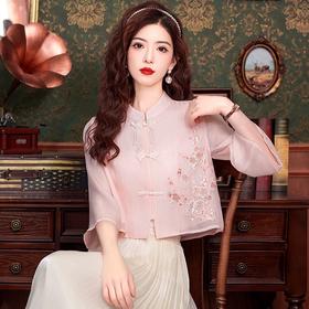 新中式国风，绣花衬衫长袖上衣KQL-624T1314