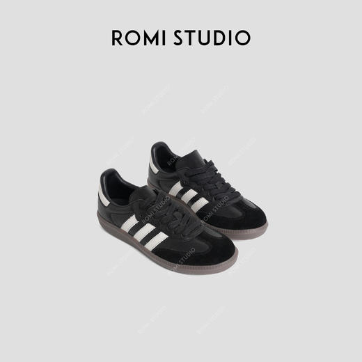 ROMI STUDIO“美式复古”牛反绒拼羊皮撞色耐磨平底德训鞋407L4032 商品图0