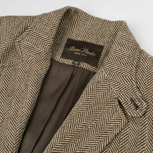 ROMI STUDIO“old money”羊皮拼接人字纹立裁复古西装外套23AWW833 商品图1