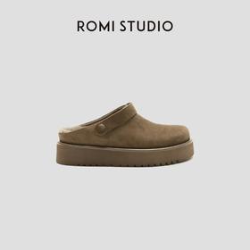 ROMI STUDIO “复古随性” 牛皮反绒勃肯包头一脚蹬毛毛鞋 23AWS070