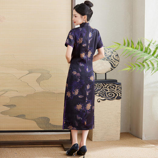 LS-2393真丝香云纱连衣裙女2024新款夏季短袖印花旗袍桑蚕丝裙 商品图2