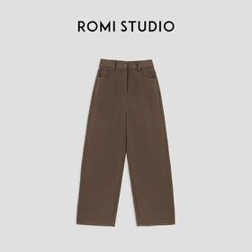 ROMI STUDIO“quiet luxury”精纺羊毛高腰宽松咖棕色西裤 23AWK785