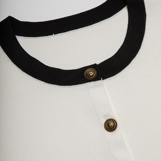 ROMI STUDIO“基础优雅”经典香香黑白撞色针织薄款短袖T恤 M3643 商品图1