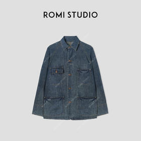 ROMI STUDIO“美式复古”牛仔棉酵石磨漂洗炒盐多口袋衬衣431W5002