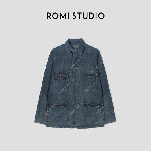 ROMI STUDIO“美式复古”牛仔棉酵石磨漂洗炒盐多口袋衬衣431W5002 商品图0