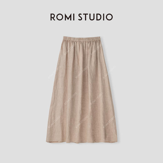 ROMI STUDIO“悠然而归”100%亚麻炒色雪花肌理松紧A摆半裙24SSQ878 商品图3
