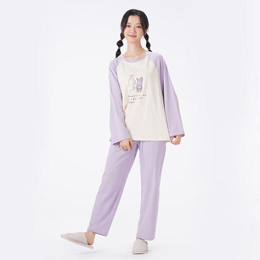 都市丽人睡衣好睡好眠长袖家居服26支CVC单面薄女士棉质套装LHT2K5 商品图1