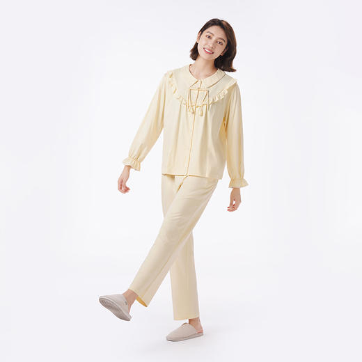 都市丽人睡衣好睡好眠长袖家居服单面无尘棉薄女士棉质套装LHT1T8 商品图2