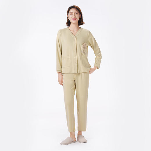 都市丽人睡衣好睡好眠长袖家居服26支CVC单面薄女士棉质套装LHT1K9 商品图1
