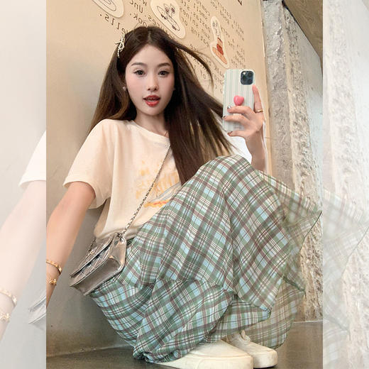 <曾小咸推荐>绿色格子半身长裙 商品图3