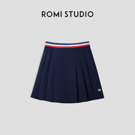 ROMI STUDIO”清透仲夏“复古高腰百搭条纹织带刺绣百褶半裙Q3634(现货) 商品图3