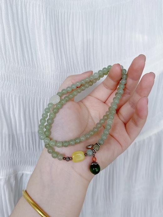 难以复制的国风美学——晴水和田玉珠串！玉质地油润细腻，莹润冰透的果冻质感~整体色调清新淡雅，佩戴复古雅致！细腻温润，清幽洁净， 衬托东方女子的从容与风雅 商品图13