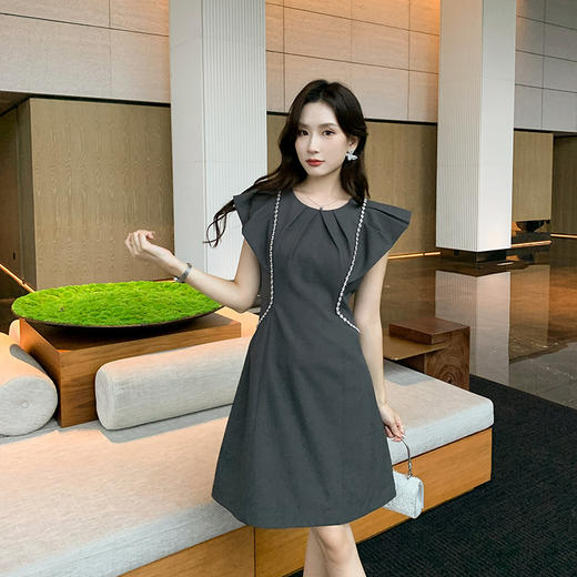 [奢姿轻奢系列]链条拼接连衣裙大码女装夏季新款胖妹妹圆领裙子8942890124 商品图0