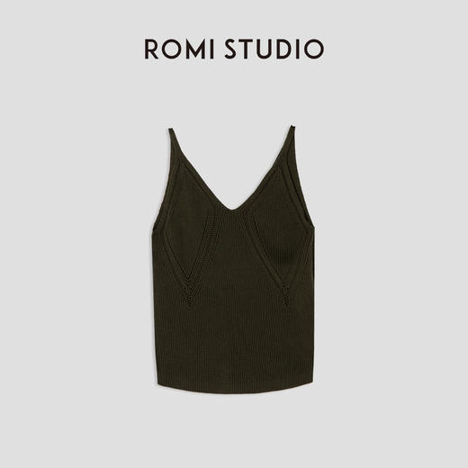 ROMI STUDIO“内外兼备”亚麻坑条修身V领针织透气吊带背心 M3673 商品图6
