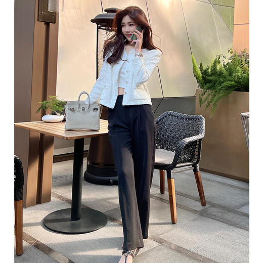 ROMI STUDIO绝了视觉瘦瘦裤  百搭显瘦显高松紧腰黑色拖地裤K3072 商品图1