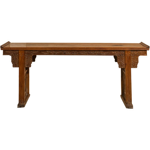 清中期 黄花梨夹头榫夔龙纹一块玉翘头案 商品图5