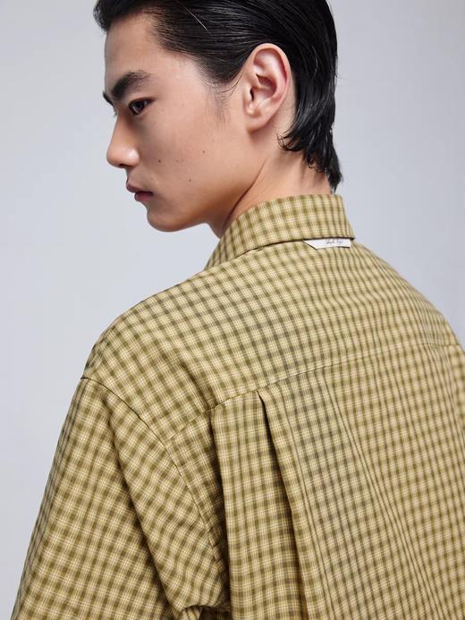 Simple Project/Y24117/黄绿格纹布包扣双褶侧缝插片短袖衬衫 商品图3