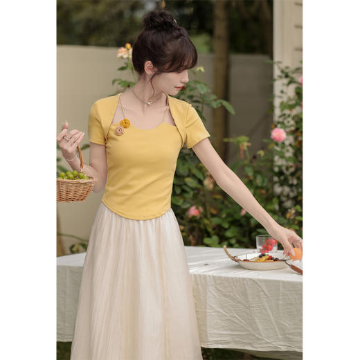 鹿向南 小个子「夕阳微光」显瘦气质短袖t恤女24新款夏季设计感上衣 商品图3