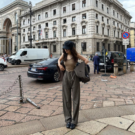 ROMI STUDIO“quiet luxury”羊毛混纺高腰直筒抽绳格纹裤23AWK192 商品图2