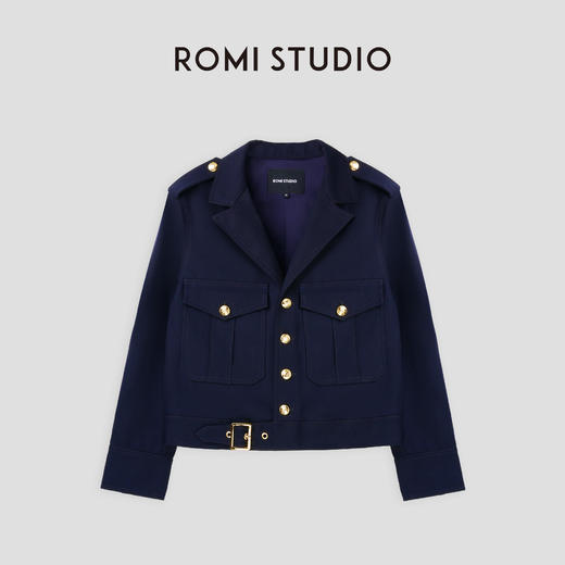 ROMI STUDIO“复古秋冬”羊毛混纺金扣工装夹克藏蓝色外套 23AWW048 商品图0