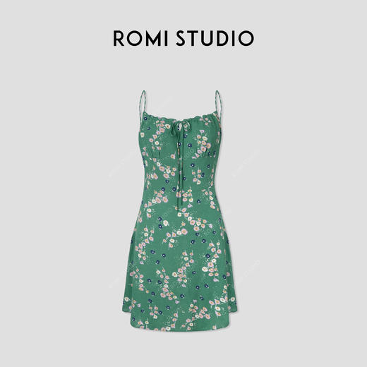 ROMI STUDIO “轻盈时刻” 丝感垂顺小碎花打揽吊带连衣裙 421L6064 商品图4