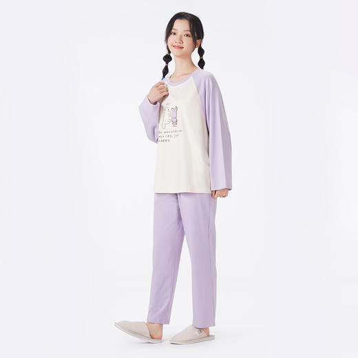 都市丽人睡衣好睡好眠长袖家居服26支CVC单面薄女士棉质套装LHT2K5 商品图2