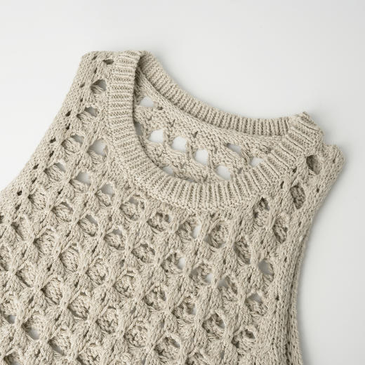 ROMI STUDIO“纵横交织”3针亚麻棉禾纸纱混纺镂空针织背心24SSM942 商品图1