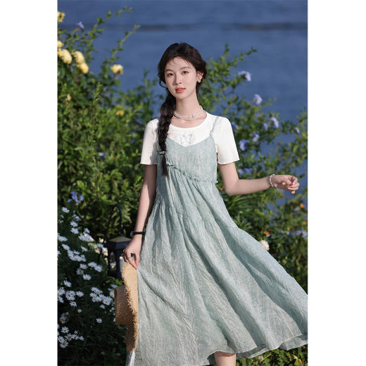 鹿向南 小个子「海盐薄荷」温柔连衣裙女2024夏季新款气质显瘦长裙 商品图2
