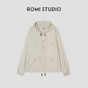 ROMI STUDIO“美式假日”竹节棉肌理纹路洗水抽绳连帽卫衣 431V6023