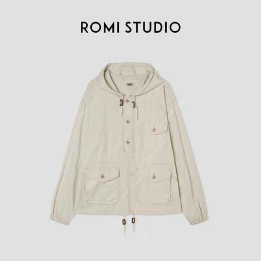 ROMI STUDIO“美式假日”竹节棉肌理纹路洗水抽绳连帽卫衣 431V6023 商品图0