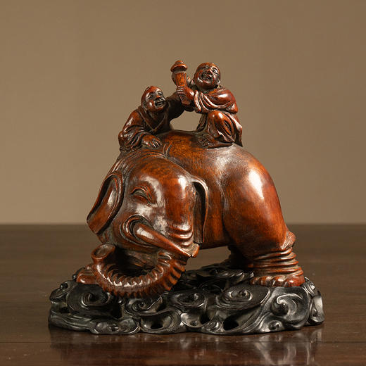 清 竹雕吉祥如意摆件（红木座） 商品图2