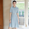 IWY/高端蓝色西装连衣裙女夏季新款立领衬衫裙子职业装正装工作服Q1140 商品缩略图1