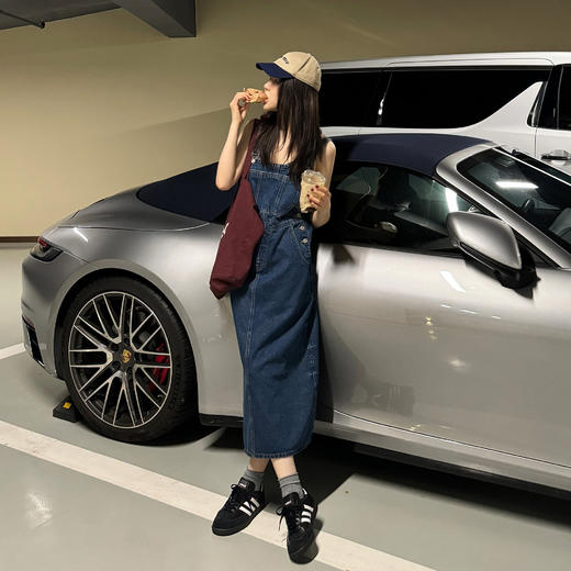 ROMI STUDIO“美式复古”100长绒斜纹竹节棉背带直筒牛仔裙421H5006 商品图2